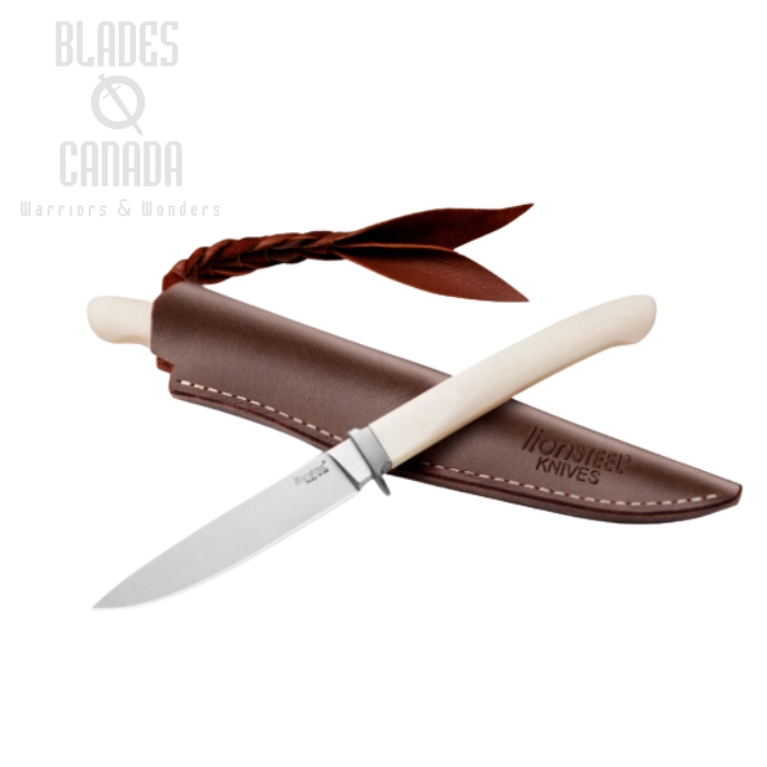 Lion Steel Ago Fixed Knife, M390, Micarta White, Leather Sheath, AG01 MW